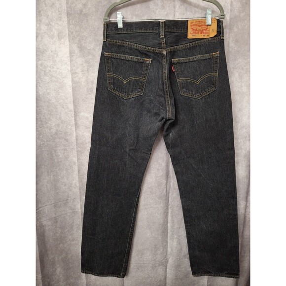 Levi's 501 Black Denim Jeans Mens 34x34 Faded Button Fly Relaxed Y2K Grunge - Picture 2 of 9